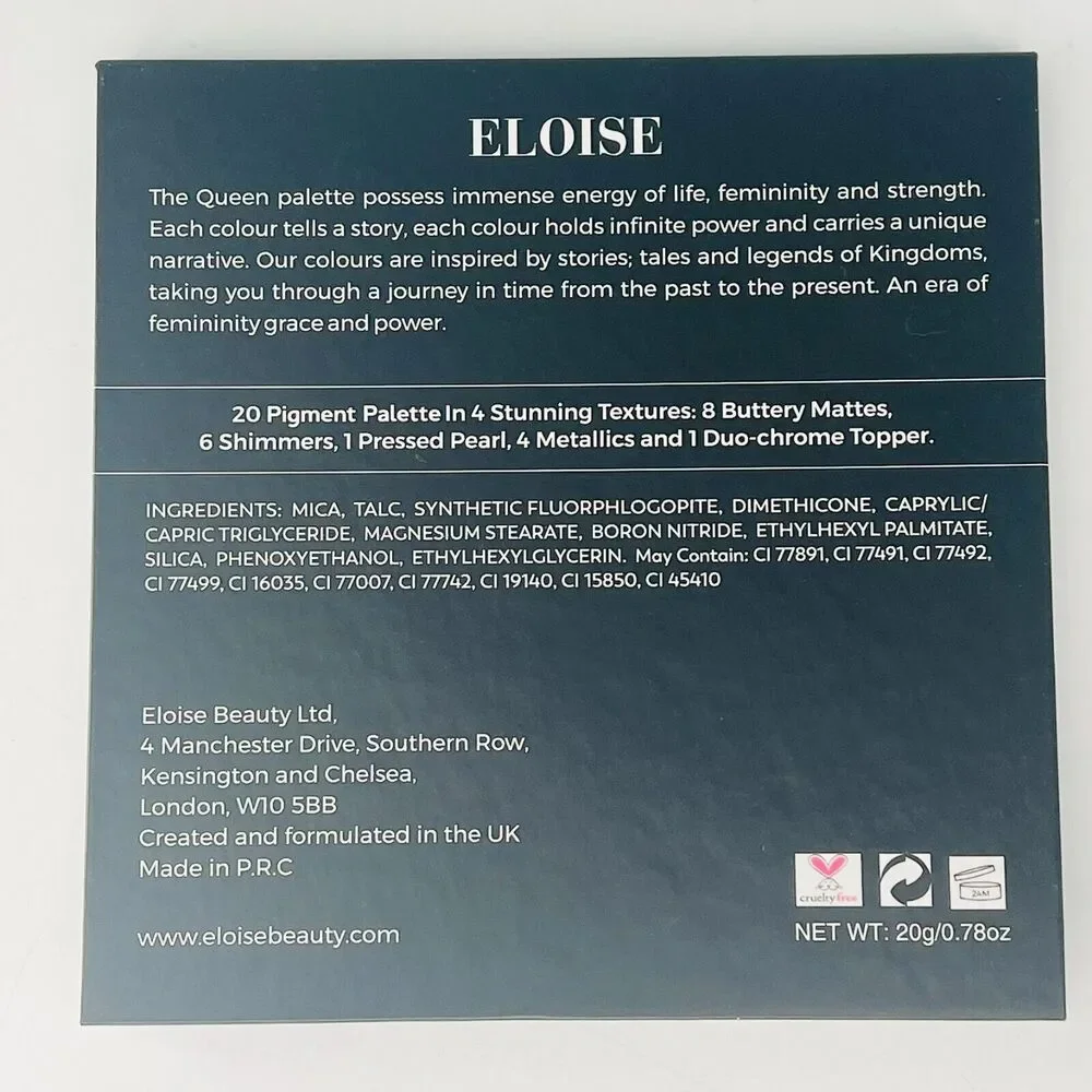 Eloise The Queen Eyeshadow Palette Mattes Shimmers Metallic 20 Shades .78oz NIB